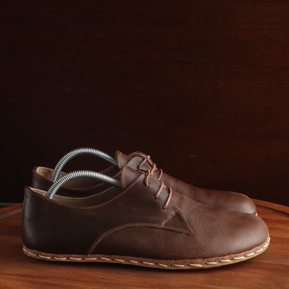 Atlantis Grounding Oxfords Men SZ 10.5 Brown Lion Leather Barefoot Handmade Shoe